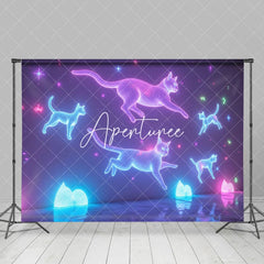 Aperturee - Aperturee Dynamic Neon Cats Flying Night Sky Stars Backdrop