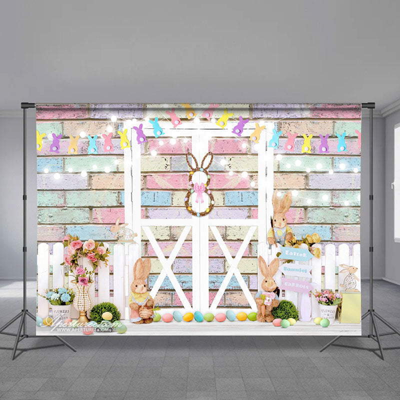 Aperturee - Aperturee Easter Bunny Colorful Brick Wall Room Set Backdrop