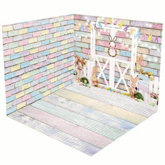 Aperturee - Aperturee Easter Bunny Colorful Brick Wall Room Set Backdrop