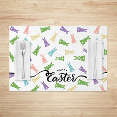 Aperturee - Aperturee Easter Colorful Bunny Silhouette Set Of 4 Placemats