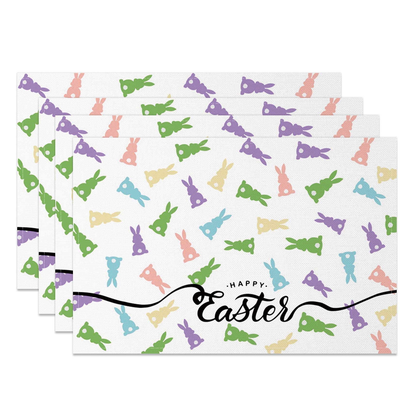 Aperturee - Aperturee Easter Colorful Bunny Silhouette Set Of 4 Placemats