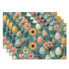 Aperturee - Aperturee Easter Eggs Floral Plant Green Set Of 4 Placemats