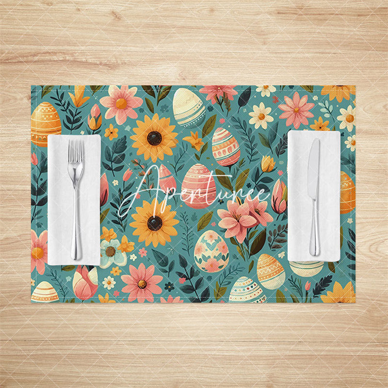 Aperturee - Aperturee Easter Eggs Floral Plant Green Set Of 4 Placemats