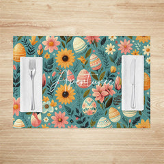 Aperturee - Aperturee Easter Eggs Floral Plant Green Set Of 4 Placemats