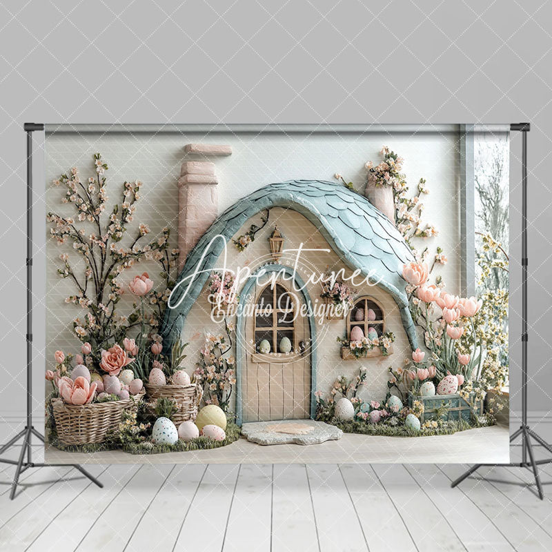 Aperturee - Aperturee Easter Eggs Rabbit Hutch Floral Photography Backdrop