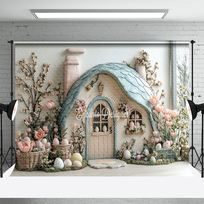 Aperturee - Aperturee Easter Eggs Rabbit Hutch Floral Photography Backdrop