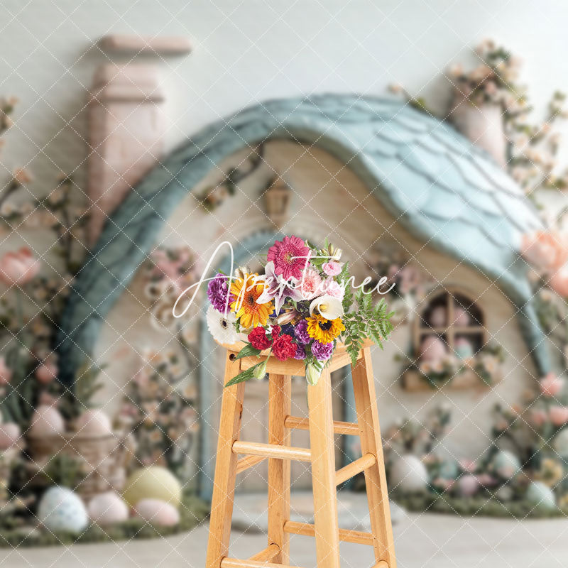 Aperturee - Aperturee Easter Eggs Rabbit Hutch Floral Photography Backdrop