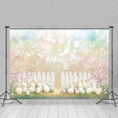 Aperturee - Aperturee Easter Scene With White Fence Bunnies Eggs Backdrop