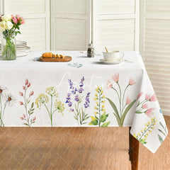 Aperturee - Aperturee Easter Watercolor Flowers Blooming Rectangle Tablecloth