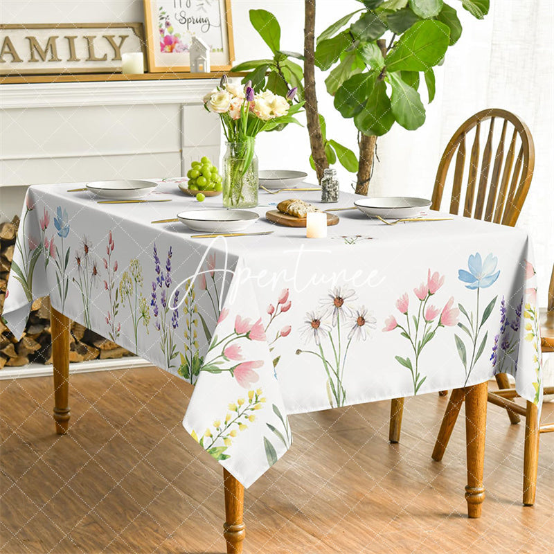 Aperturee - Aperturee Easter Watercolor Flowers Blooming Rectangle Tablecloth