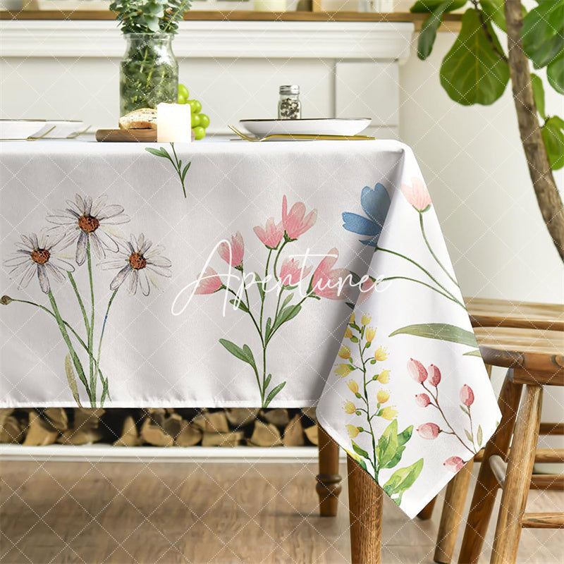 Aperturee - Aperturee Easter Watercolor Flowers Blooming Rectangle Tablecloth