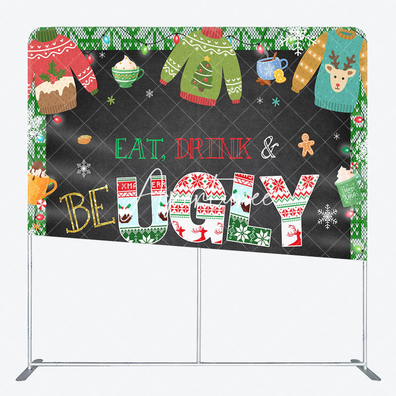 Aperturee - Aperturee Eat Drink And Be Ugly Christmas Pillow Case Backdrop