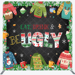 Aperturee - Aperturee Eat Drink And Be Ugly Christmas Pillow Case Backdrop