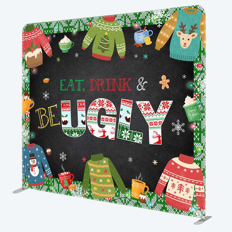 Aperturee - Aperturee Eat Drink And Be Ugly Christmas Pillow Case Backdrop