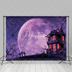 Aperturee - Aperturee Eerie Purple Night Haunted House Halloween Backdrop