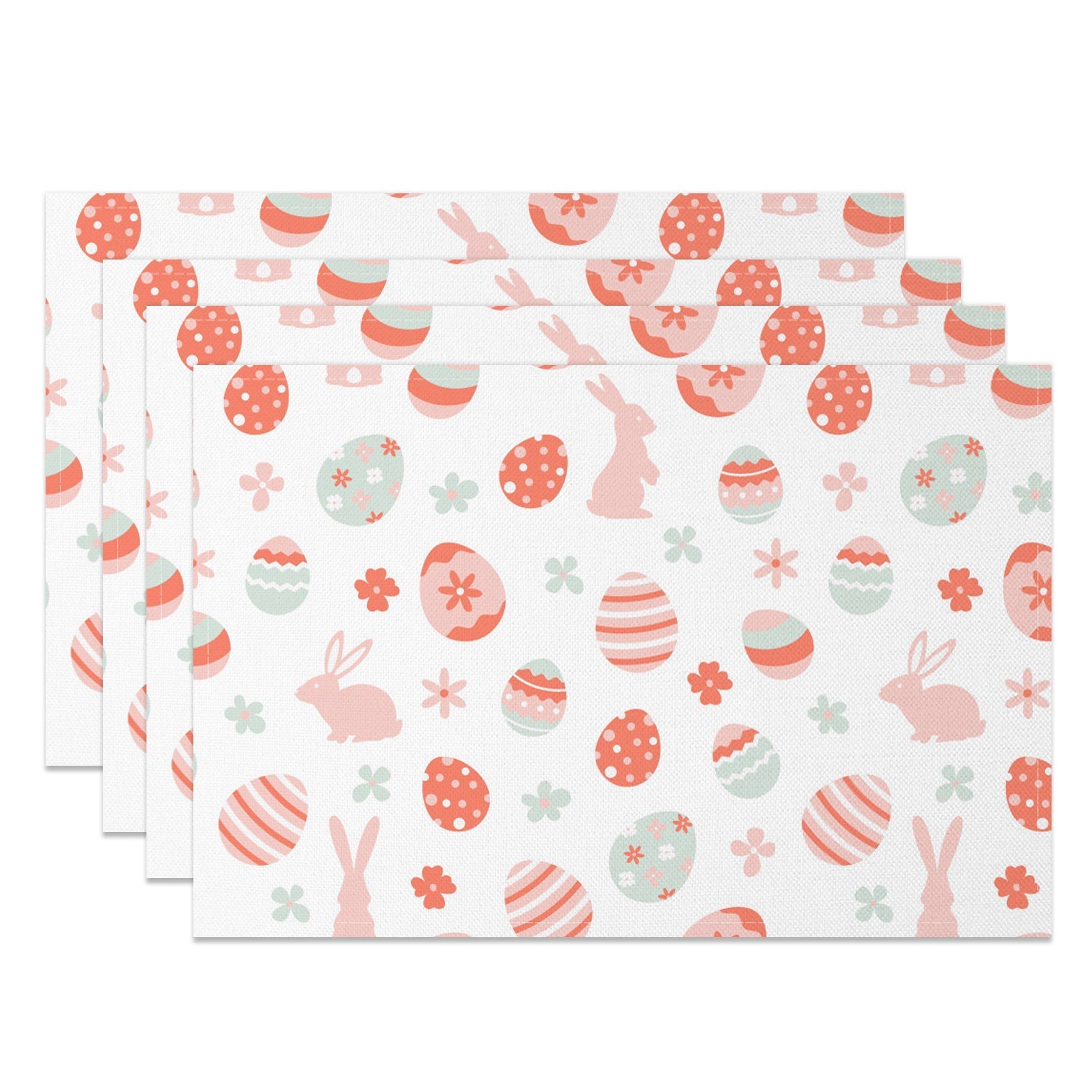 Aperturee - Aperturee Eggs Bunny Floral Pattern Easter Set Of 4 Placemats