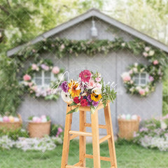 Aperturee - Aperturee Eggs Floral Garden Grey Cottage Vibrant Backdrop