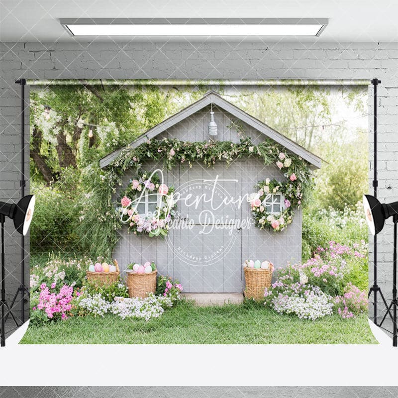 Aperturee - Aperturee Eggs Floral Garden Grey Cottage Vibrant Backdrop