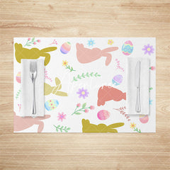 Aperturee - Aperturee Eggs Floral Leaf Bunny Easter Set Of 4 Placemats