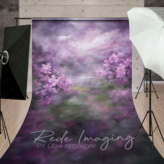 Aperturee - Aperturee Elegant Abstract Purple Florals Sweep Photo Backdrop
