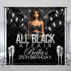 Aperturee - Aperturee Elegant Black Balloon Custom 25th Birthday Backdrop