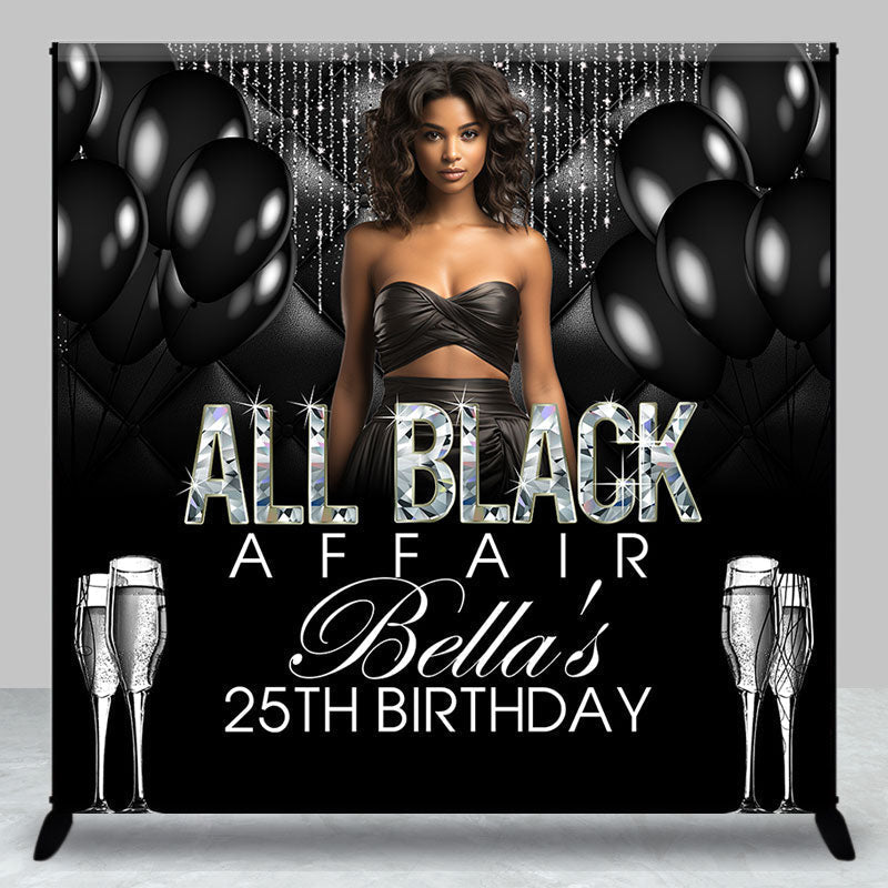 Aperturee - Aperturee Elegant Black Balloon Custom 25th Birthday Backdrop