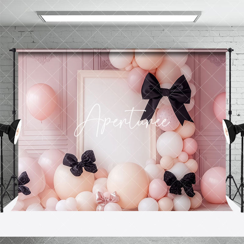 Aperturee - Aperturee Elegant Black Bow Tie Balloon Valentines Day Backdrop