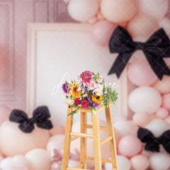 Aperturee - Aperturee Elegant Black Bow Tie Balloon Valentines Day Backdrop