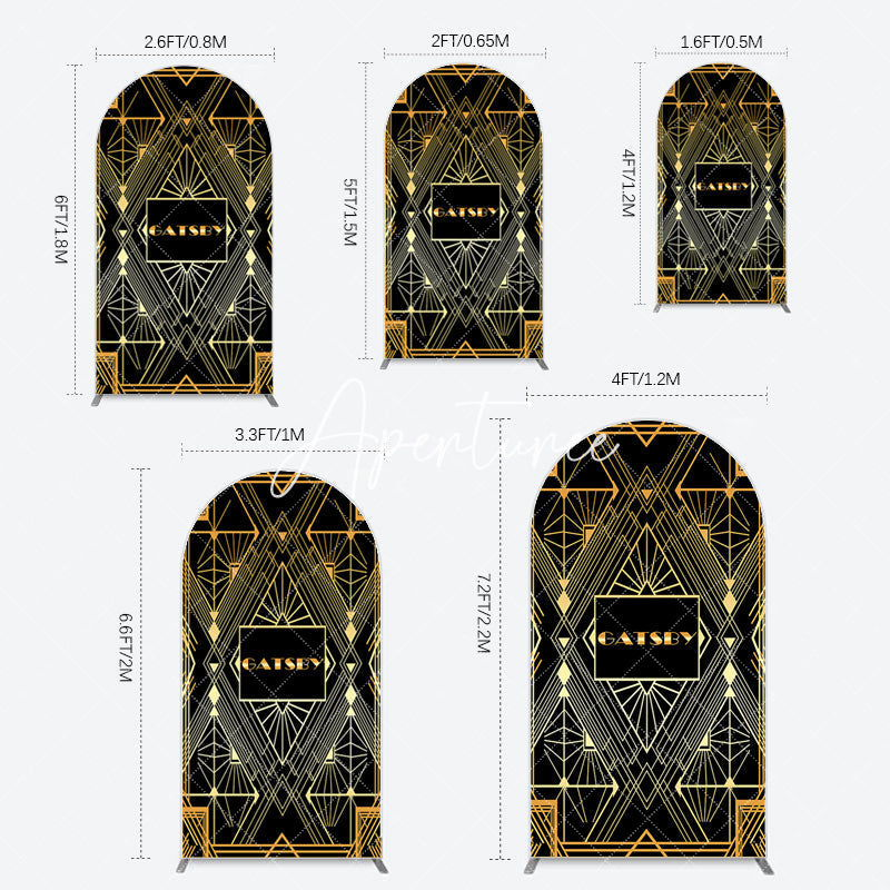 Aperturee - Aperturee Elegant Black Gold Gatsby Birthday Arch Backdrop