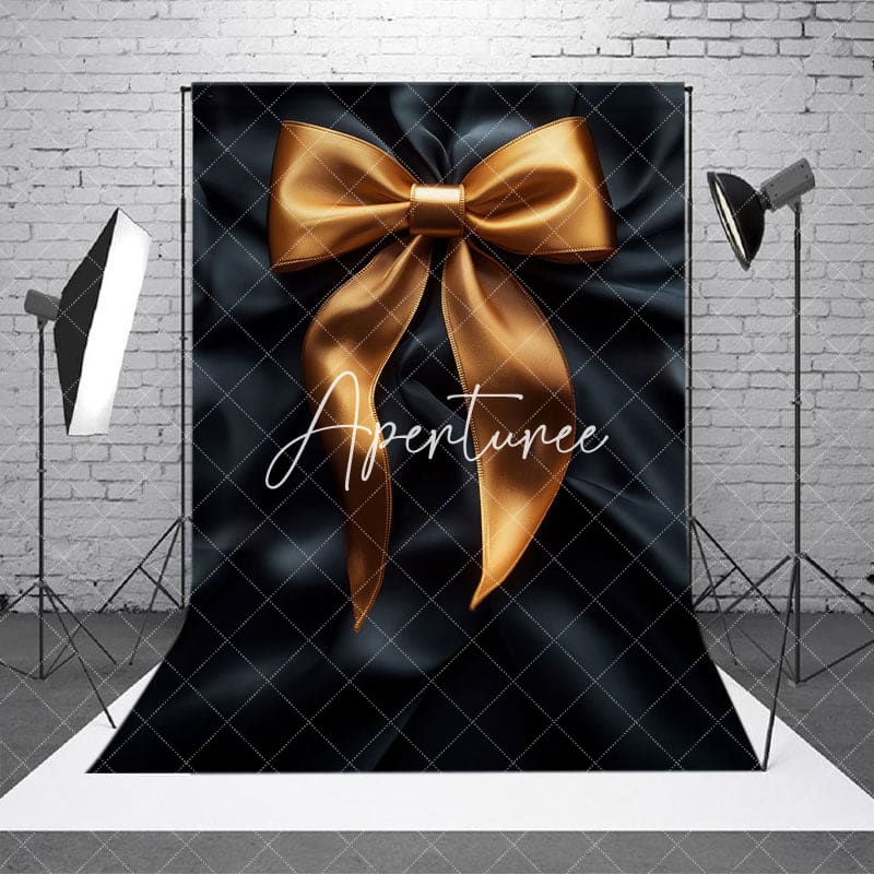 Aperturee - Aperturee Elegant Black Satin Bow Tie Retro Wall Photo Backdrop