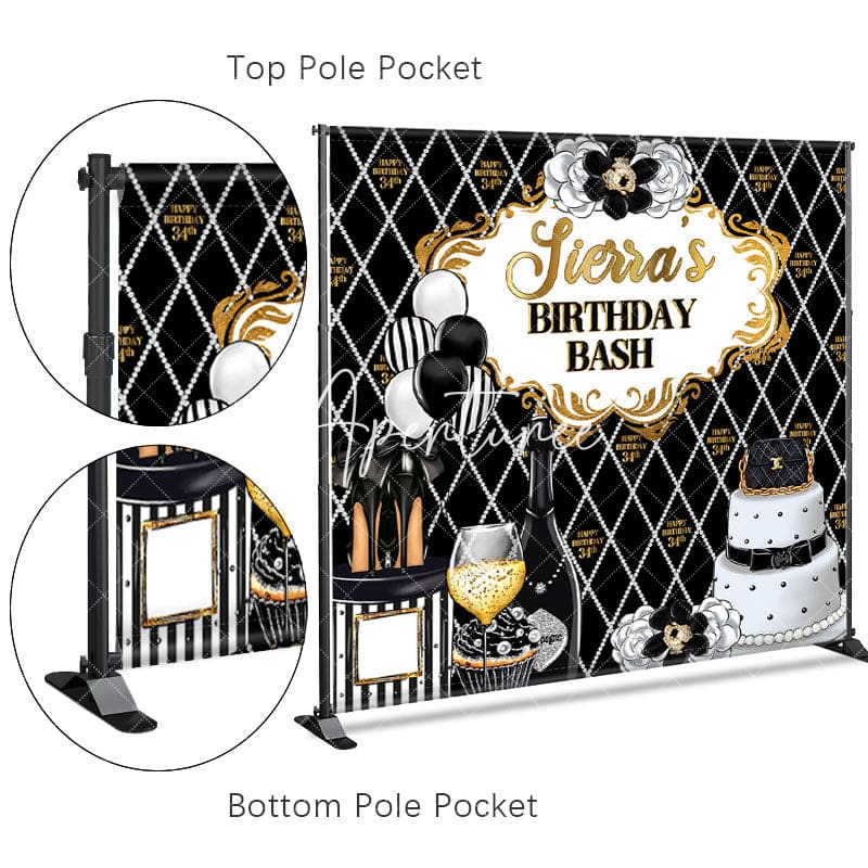 Aperturee - Aperturee Elegant Black Step And Repeat Custom Birthday Backdrop