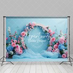 Aperturee - Aperturee Elegant Blue Floral Arch Wedding Photo Backdrop