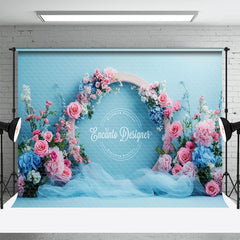 Aperturee - Aperturee Elegant Blue Floral Arch Wedding Photo Backdrop