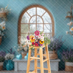 Aperturee - Aperturee Elegant Blue Wall Floral Arrangement Easter Backdrop