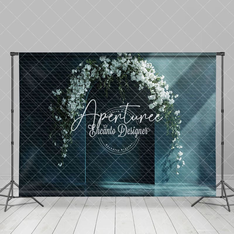 Aperturee - Aperturee Elegant Blue Wall White Floral Wedding Photo Backdrop