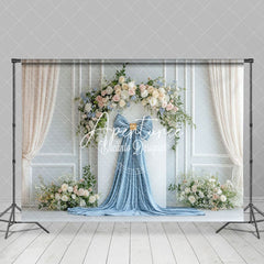 Aperturee - Aperturee Elegant Blue White Ribbon Spring Photography Backdrop