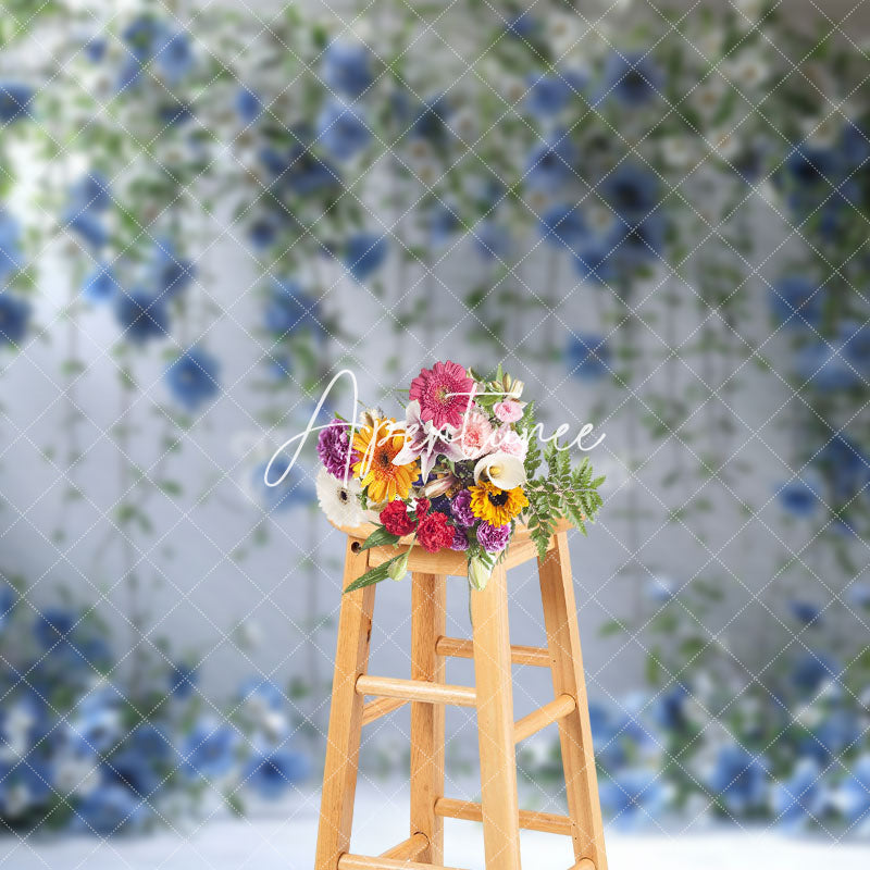 Aperturee - Aperturee Elegant Blue White Vine Flower Photography Backdrop