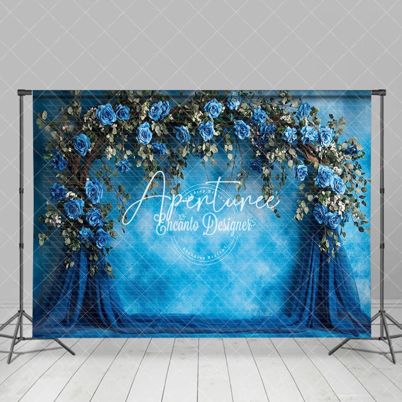 Aperturee - Aperturee Elegant Blue White Wall Rose Wedding Photo Backdrop