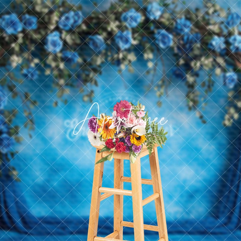 Aperturee - Aperturee Elegant Blue White Wall Rose Wedding Photo Backdrop