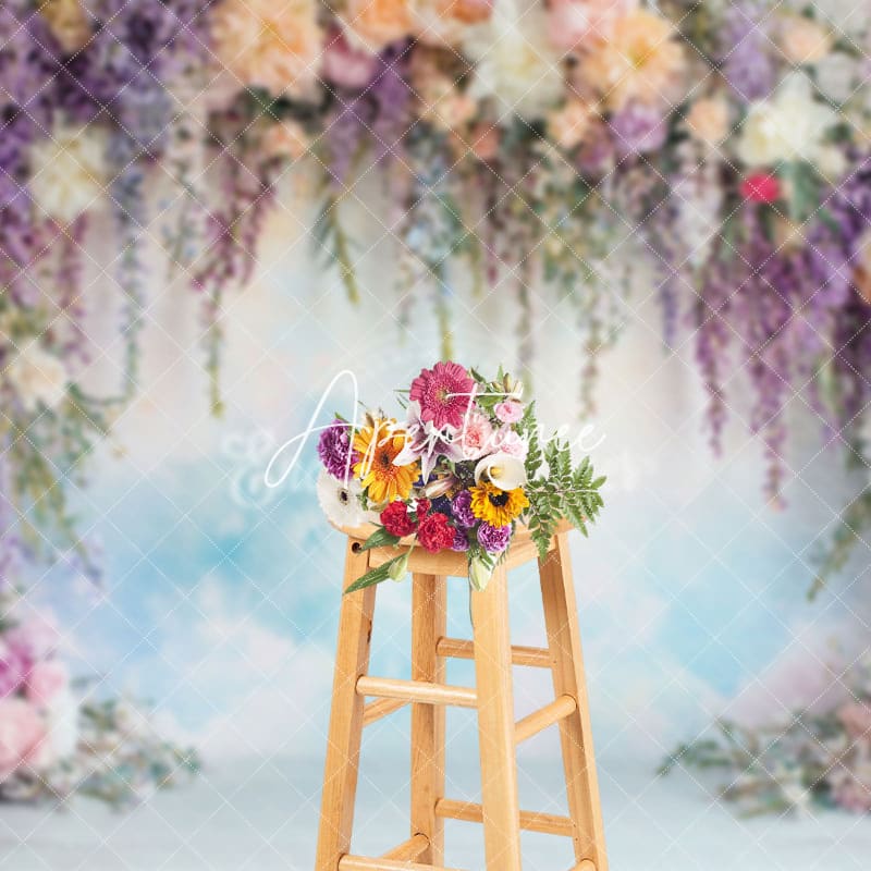 Aperturee - Aperturee Elegant Boho Spring Flower Backdrop For Photography