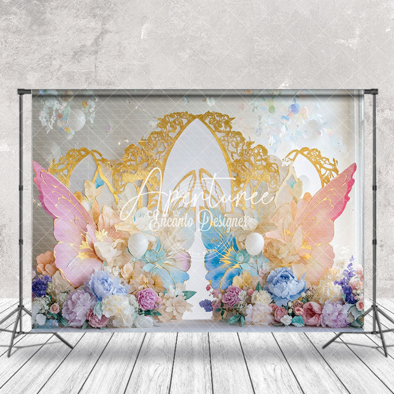 Aperturee - Aperturee Elegant Butterflies Floral Spring Photo Backdrop