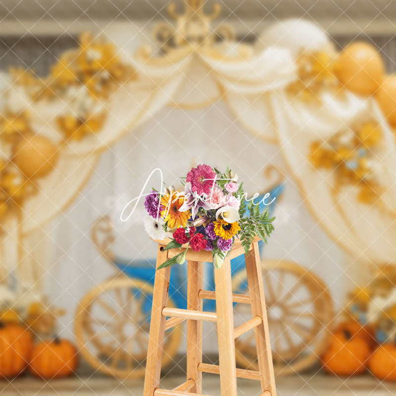 Aperturee - Aperturee Elegant Carriage Curtain Pumpkin Cake Smash Backdrop