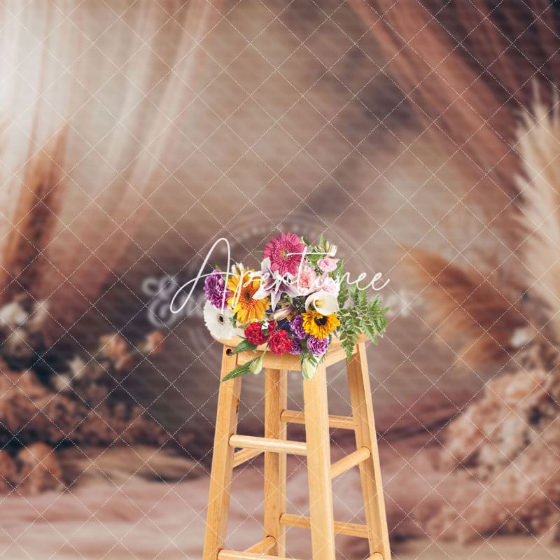 Aperturee - Aperturee Elegant Curtain Boho Floral Reed Wedding Backdrop