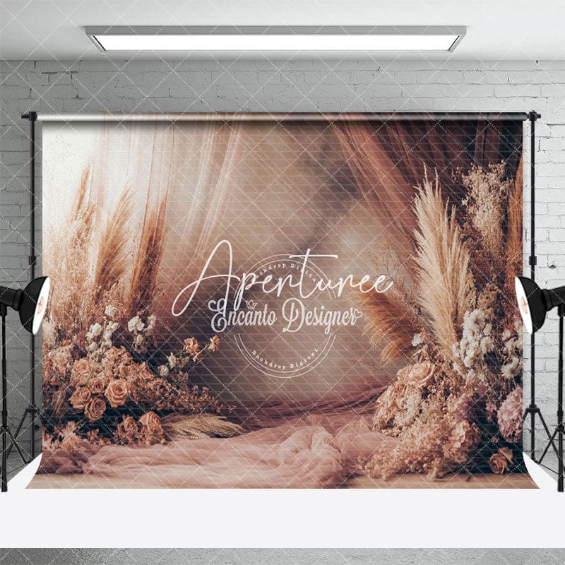 Aperturee - Aperturee Elegant Curtain Boho Floral Reed Wedding Backdrop