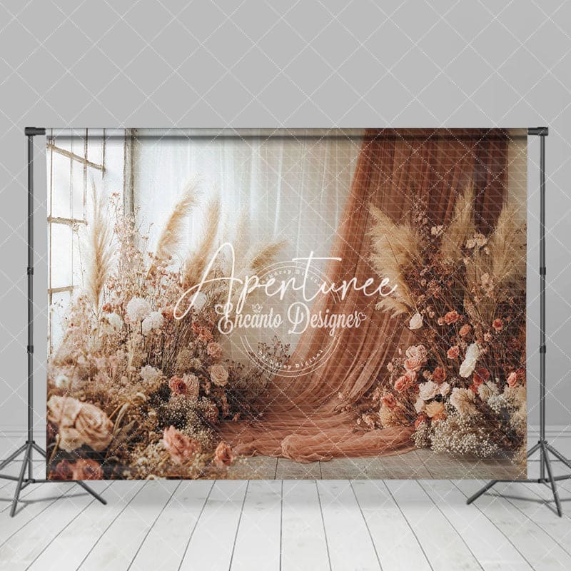 Aperturee - Aperturee Elegant Curtain Boho Floral Wedding Photo Backdrop