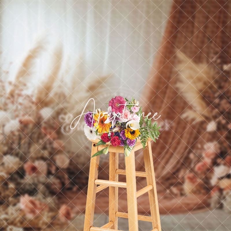 Aperturee - Aperturee Elegant Curtain Boho Floral Wedding Photo Backdrop