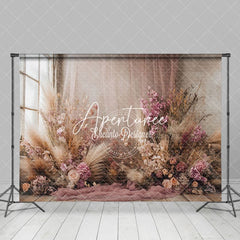 Aperturee - Aperturee Elegant Curtain Window Boho Floral Wedding Backdrop