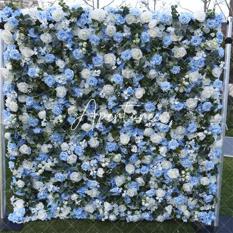 Aperturee - Aperturee Elegant Faux Blue Rose Wedding Floral Backdrop Decor