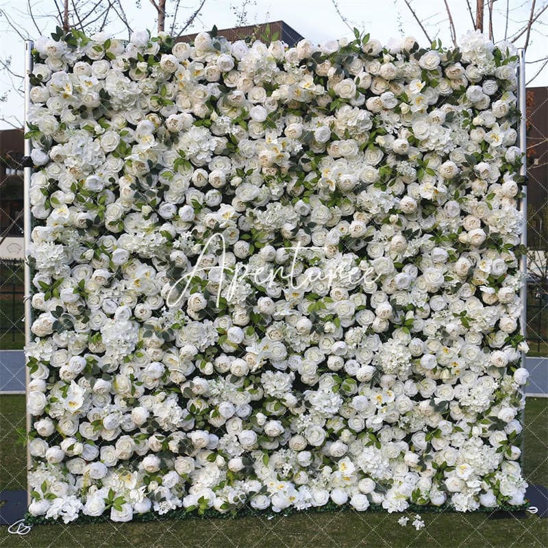 Aperturee - Aperturee Elegant Faux White Floral Bridal Shower Backdrop