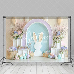 Aperturee - Aperturee Elegant Floral Arch Bunny Eggs Easter Photo Backdrop